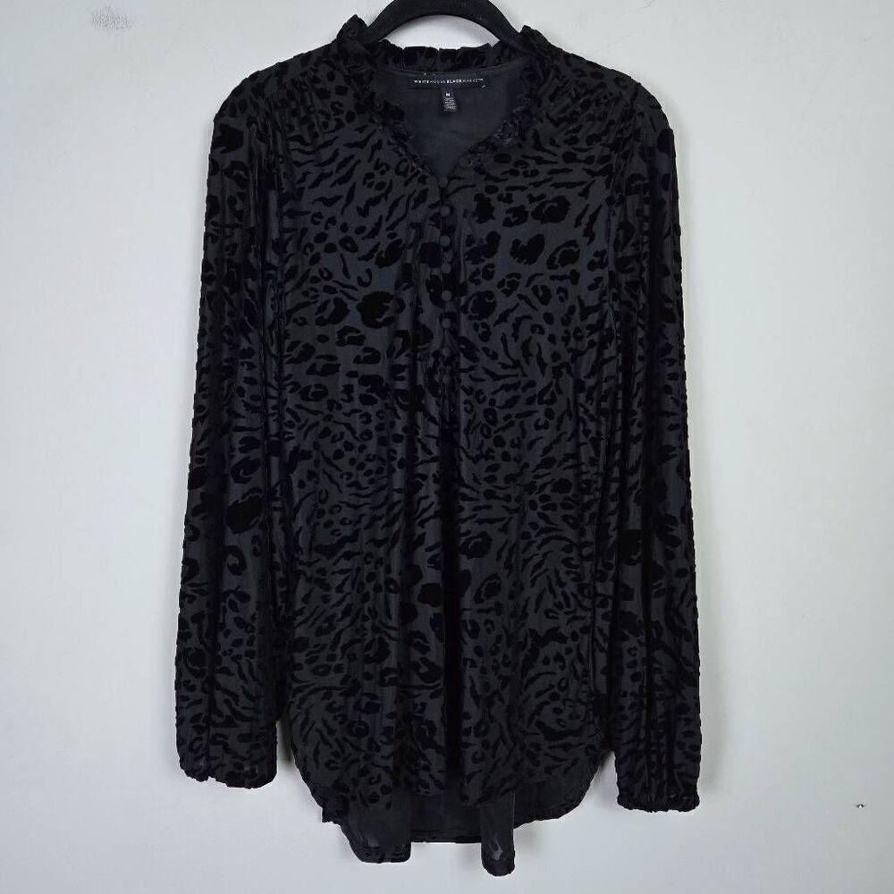 White House Black Market Velvet Burnout Tunic Top Size Medium Black Fairy Grunge